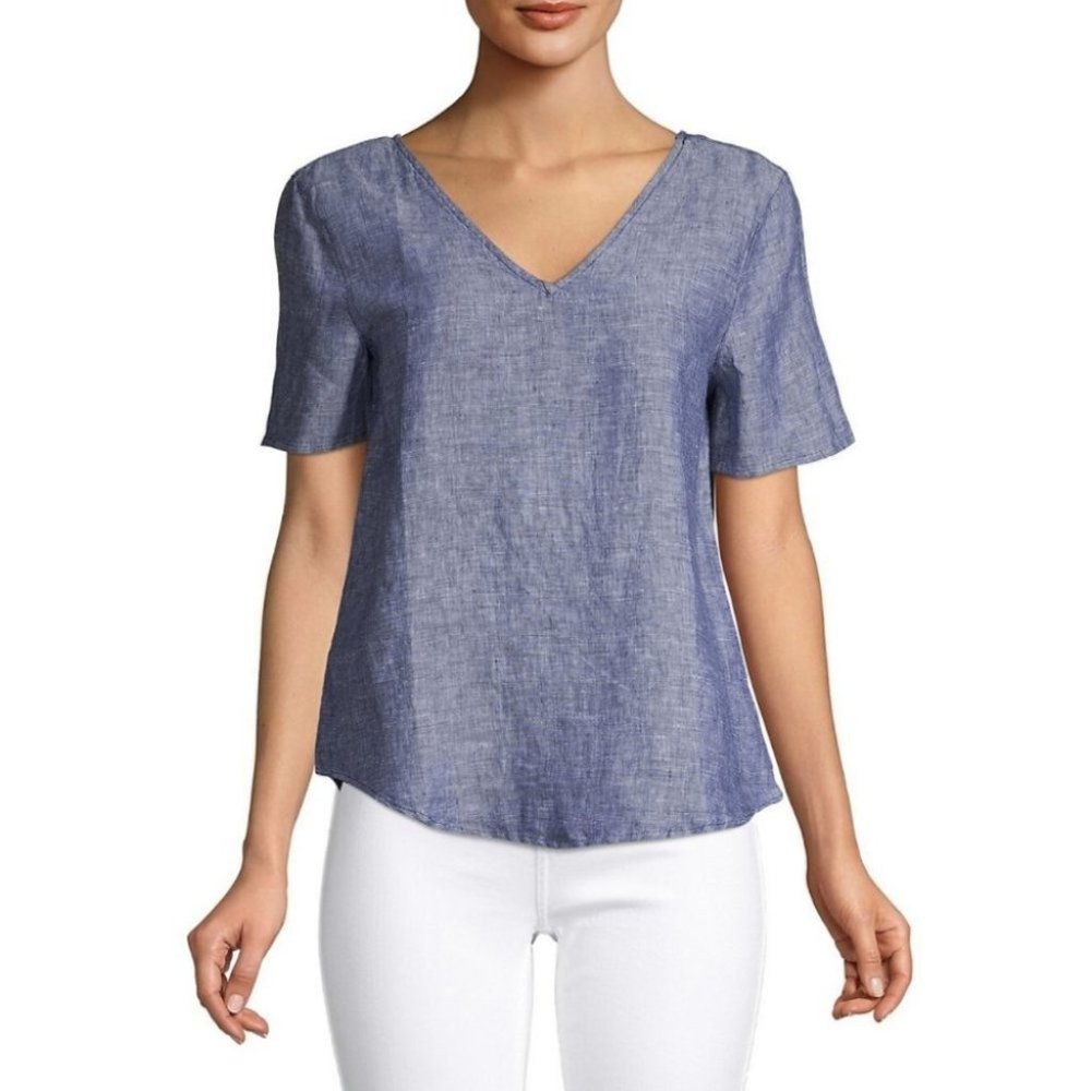 Lord & Taylor Patterned Linen Cut Out Short Sleeve Size Small NWT